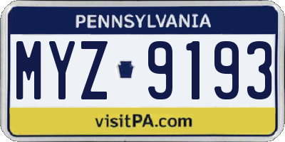PA license plate MYZ9193