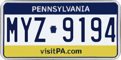PA license plate MYZ9194