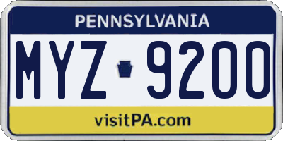 PA license plate MYZ9200