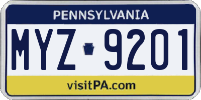 PA license plate MYZ9201