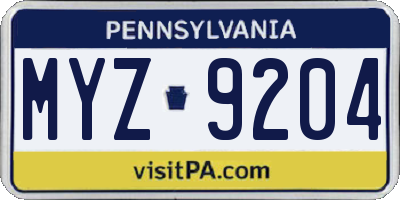 PA license plate MYZ9204