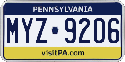 PA license plate MYZ9206