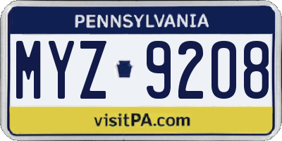 PA license plate MYZ9208