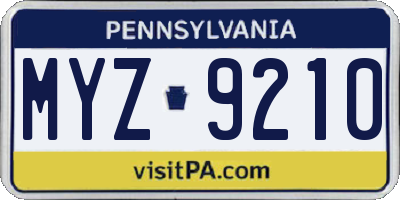 PA license plate MYZ9210