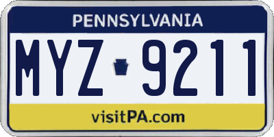 PA license plate MYZ9211