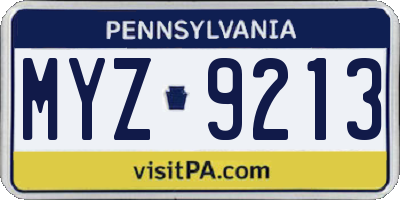 PA license plate MYZ9213