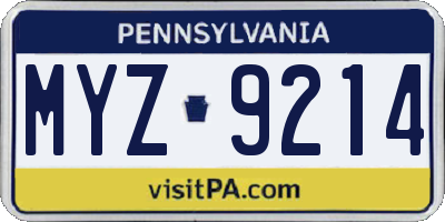 PA license plate MYZ9214