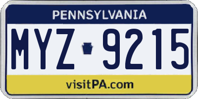 PA license plate MYZ9215