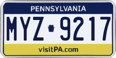 PA license plate MYZ9217