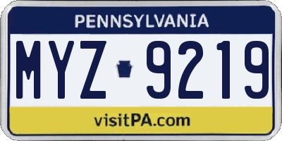 PA license plate MYZ9219