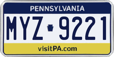 PA license plate MYZ9221
