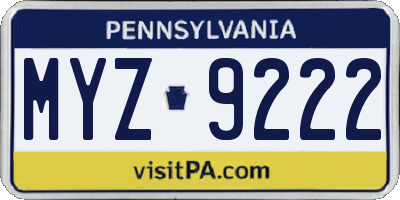 PA license plate MYZ9222