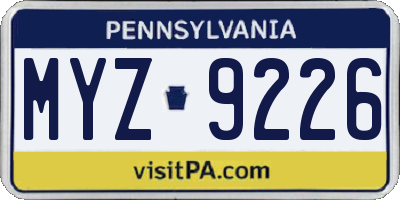PA license plate MYZ9226