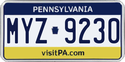 PA license plate MYZ9230