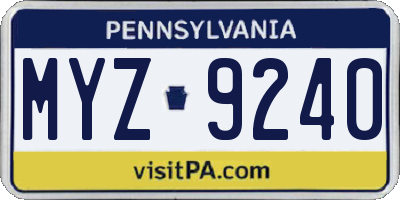 PA license plate MYZ9240