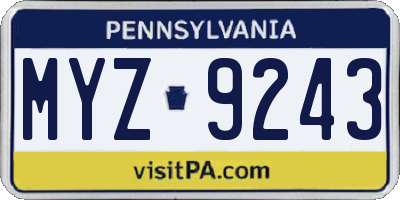 PA license plate MYZ9243
