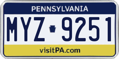 PA license plate MYZ9251