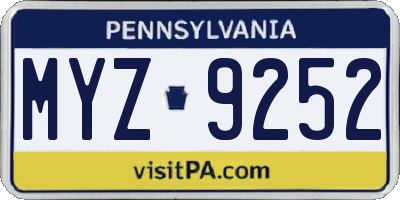PA license plate MYZ9252