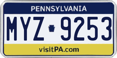 PA license plate MYZ9253