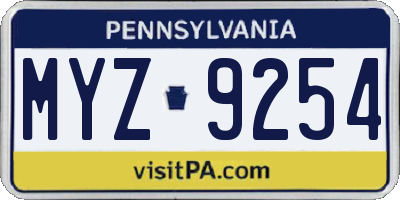 PA license plate MYZ9254