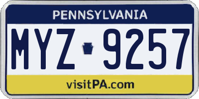 PA license plate MYZ9257