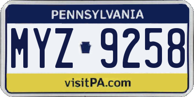 PA license plate MYZ9258