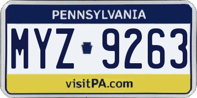 PA license plate MYZ9263