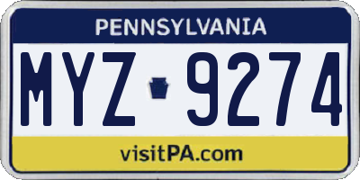 PA license plate MYZ9274
