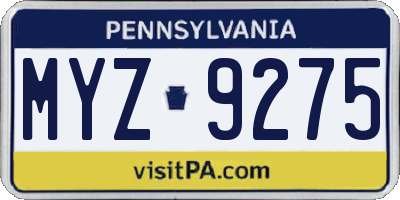 PA license plate MYZ9275