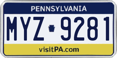 PA license plate MYZ9281