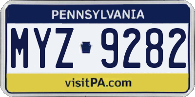 PA license plate MYZ9282