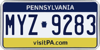 PA license plate MYZ9283