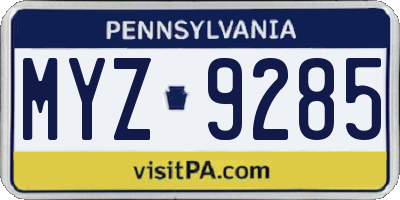 PA license plate MYZ9285