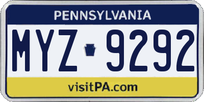 PA license plate MYZ9292