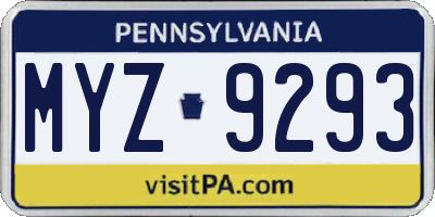 PA license plate MYZ9293
