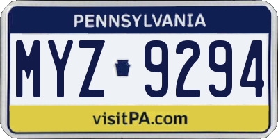 PA license plate MYZ9294