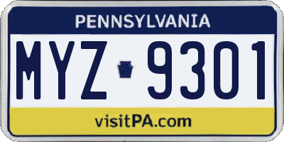 PA license plate MYZ9301