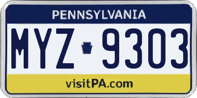 PA license plate MYZ9303