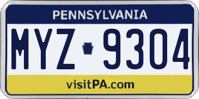 PA license plate MYZ9304