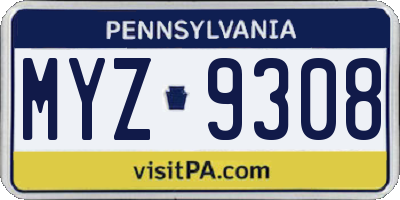 PA license plate MYZ9308