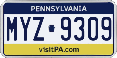 PA license plate MYZ9309