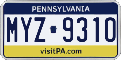 PA license plate MYZ9310