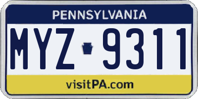 PA license plate MYZ9311