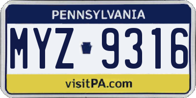 PA license plate MYZ9316