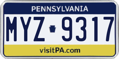 PA license plate MYZ9317