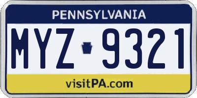 PA license plate MYZ9321