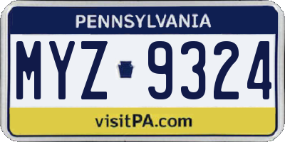 PA license plate MYZ9324