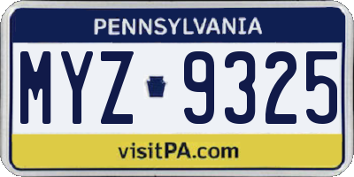 PA license plate MYZ9325