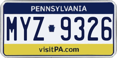 PA license plate MYZ9326