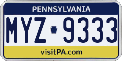 PA license plate MYZ9333